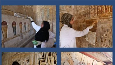 استمرار أعمال الترميم بمقصورة البراديس داخل معبد هابو بالأقصر