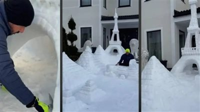 نحات سوري ينحت أهرامات مصر وبرج إيفل على الثلج في السويد