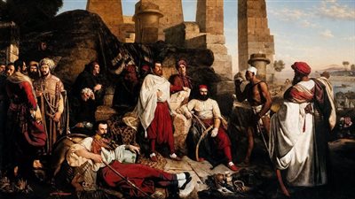 صورة من ذاكرة الآثار..علماء الحملة الفرنسية أمام معبد دندرة بلوحة عمرها 200عام